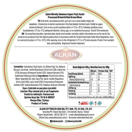 Alkan Izgara Yeşil Zeytin 900g