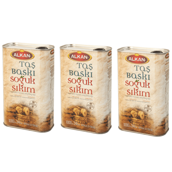 Alkan Taşbaskı Naturel Sızma Zeytinyağı 3x1 litre Teneke