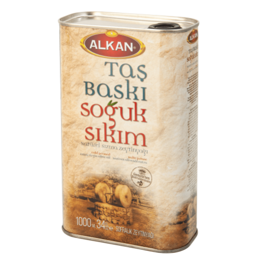 Alkan Taşbaskı Naturel Sızma Zeytinyağı 1 litre Teneke
